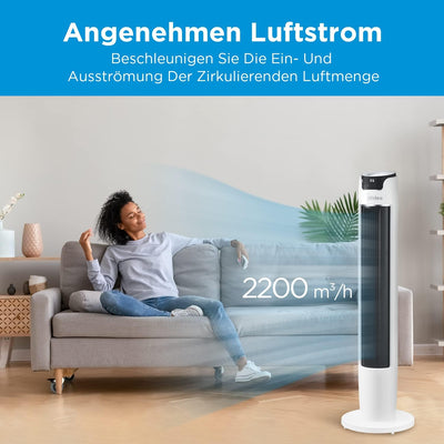 Midea FZ10-16AR Turmventilator mit Fernbedienung 110 cm,Standventilator mit Oszilation 60°,6 Geschwi