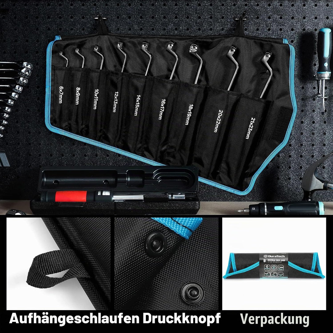 DURATECH Doppel-Ringschlüssel-Satz, 9-teilig, 6-23 mm, Gekröpfter Schraubenschlüssel Set, um 75 Grad