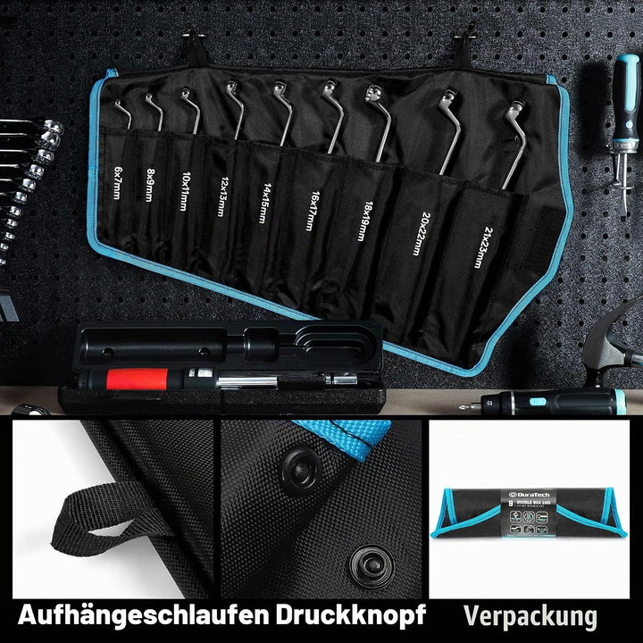 DURATECH Doppel-Ringschlüssel-Satz, 9-teilig, 6-23 mm, Gekröpfter Schraubenschlüssel Set, um 75 Grad