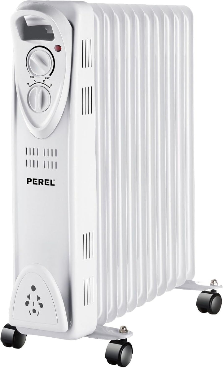 Perel 2500W Ölradiator mit 11 Rippen, 3 Heizstufen, einstellbarem Thermostat, Griff, Rädern, Überhit