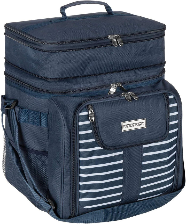anndora Picknicktasche blau weiss Kühltasche inkl. Zubehör 4 Personen 29 Teile Navy Blau Weiss, Navy