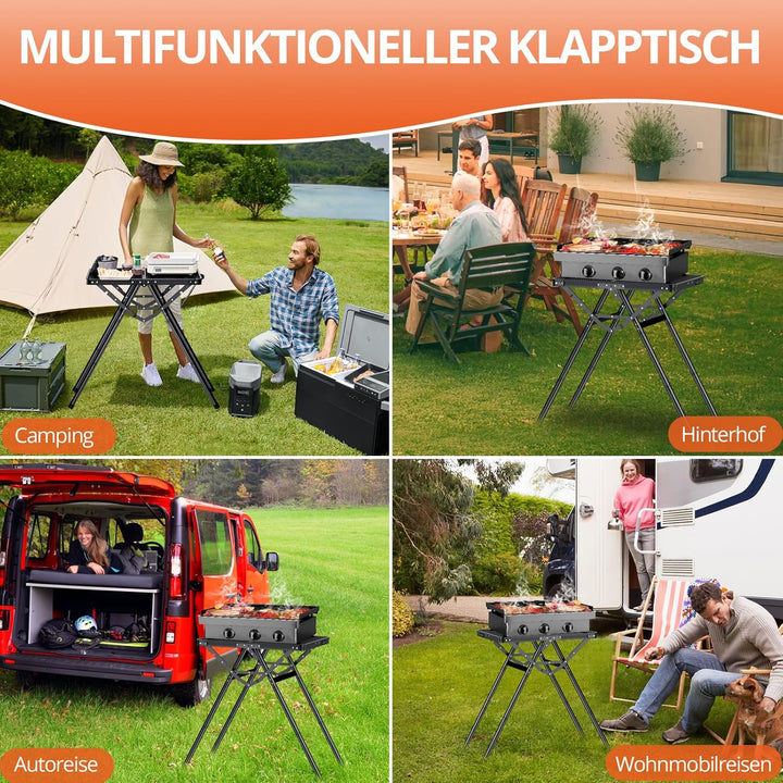 FUNYKICH Tragbarer Grilltisch 60 x 40cm,X form Campingtisch Outdoor Klappbar mit 3 Höhenverstellbar(