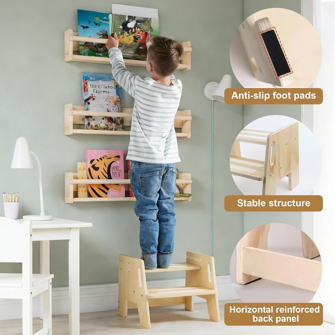 HA BIN Tritthocker Kinder aus Holz, 3-stufig höhenverstellbar, rutschfest mit 2 Griffen & Anti-Rutsc