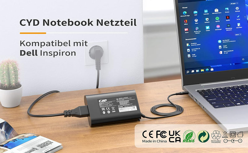 CYD 19.5V 2.31A 45W Notebook-Netzteil für Dell-Ladekabel-Laptop Inspiron 11 13 14 17 15 3000 5000 70