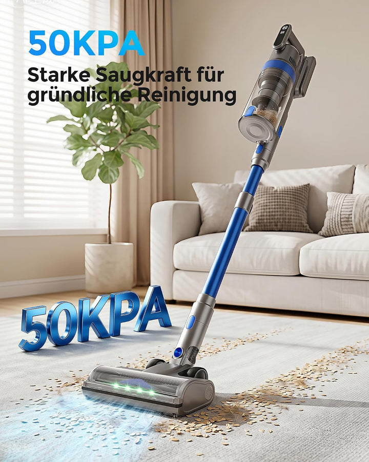 Akku Staubsauger,50KPA Starke Saugkraft,60 Minuten Akkulaufzeit,Staubsauger Kabellos mit Anti-Tangle