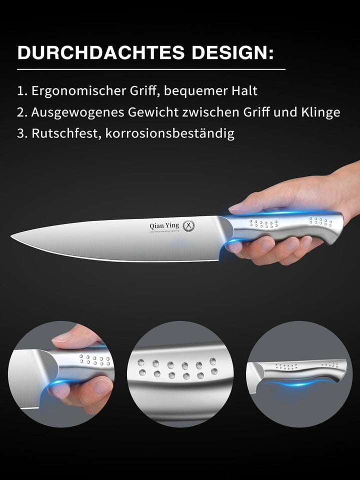 Qianying Messerset mit Block Edelstahl Küchenmesser Set: 14 Teilig Messer Set Messerblock mit Schärf