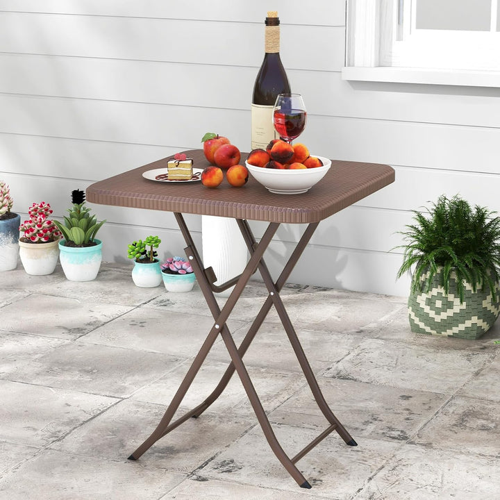 GIANTEX Klappbarer Balkontisch, quadratischer Gartentisch für 4 Personen mit Rattanstruktur, HDPE-Ti