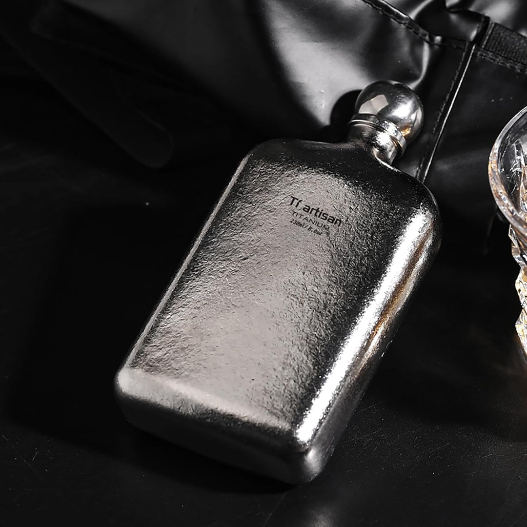 Ti artisan Titan Flachmann mit Trichter Ultraleichte Squre Titanium Hip Flask Whisky Glaskolben für