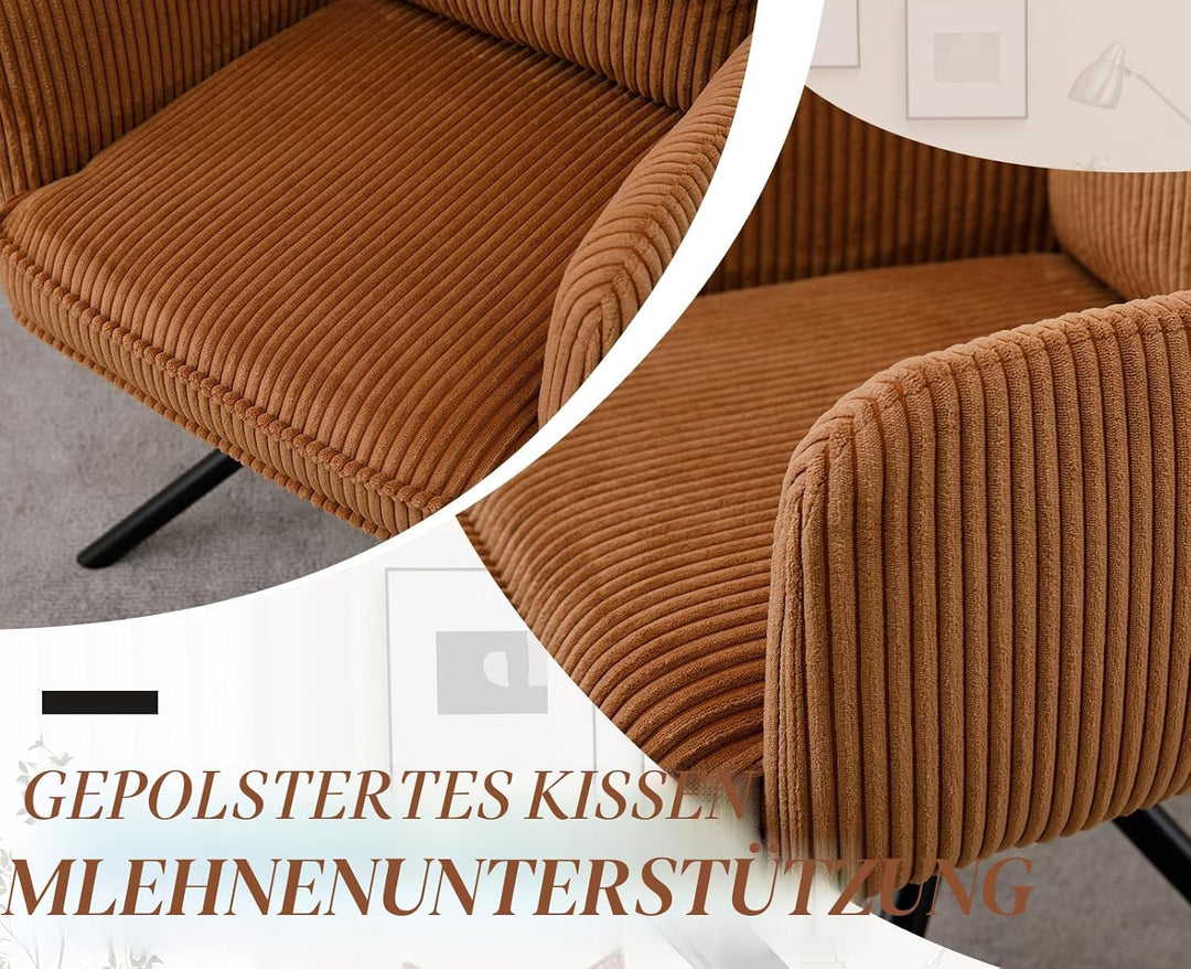 chairus Bürostuhl für Arbeitszimmer Ergonomischer Schreibtischstuhl für Büro Kordsamt 360° Drehstuhl