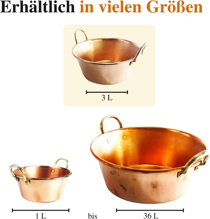 CopperGarden Sossen- & Marmeladentopf 3 Liter I Kochtopf aus Kupfer mit 24 cm Durchmesser I grosser