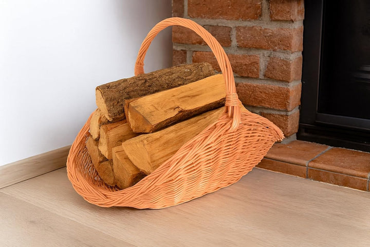 Kaminholzkorb aus Weide 70 x 44 cm – Handgefertigte Holz- & Dekokörbe mit Griff – Kamin Holzkorb Nat