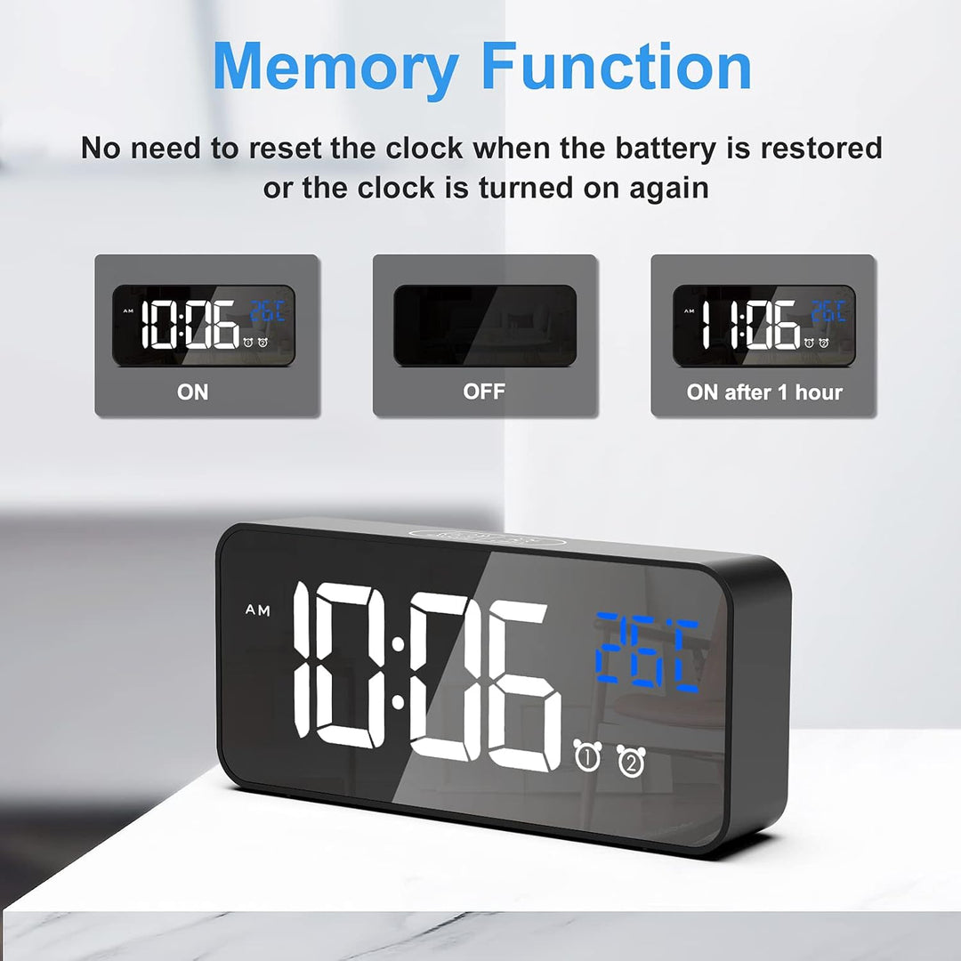 CHEREEKI Digitaler Wecker, LED Digitaluhr mit Temperaturanzeige Tragbarer Spiegelalarm Tischuhr mit