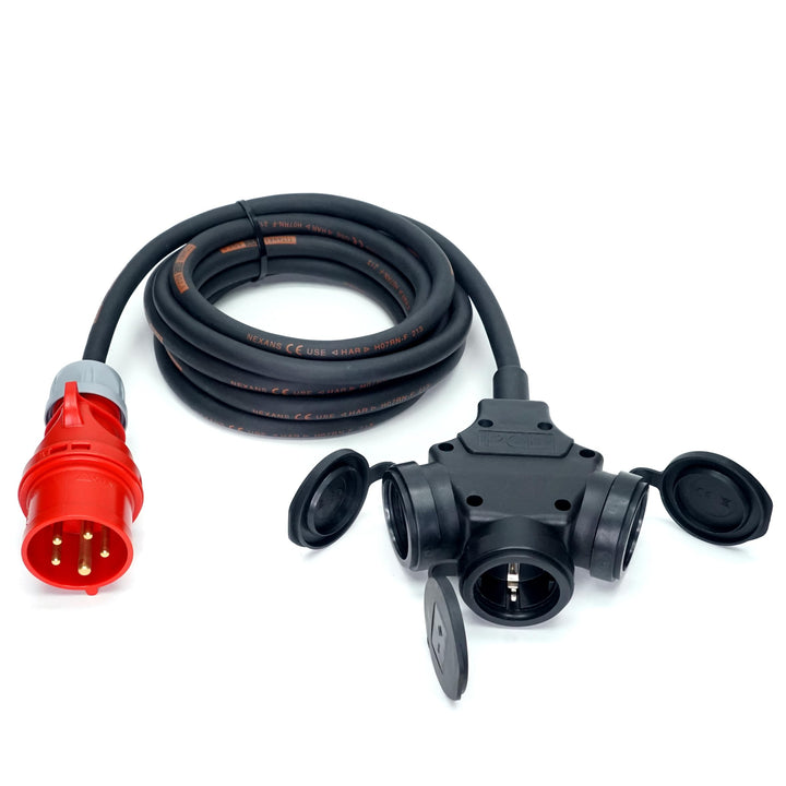 CEE-Stecker auf Schuko-Verteilung 3-Fach (1,5m-50m) 16A Verlängerungskabel Titanex H07RN-F 5x1,5mm²