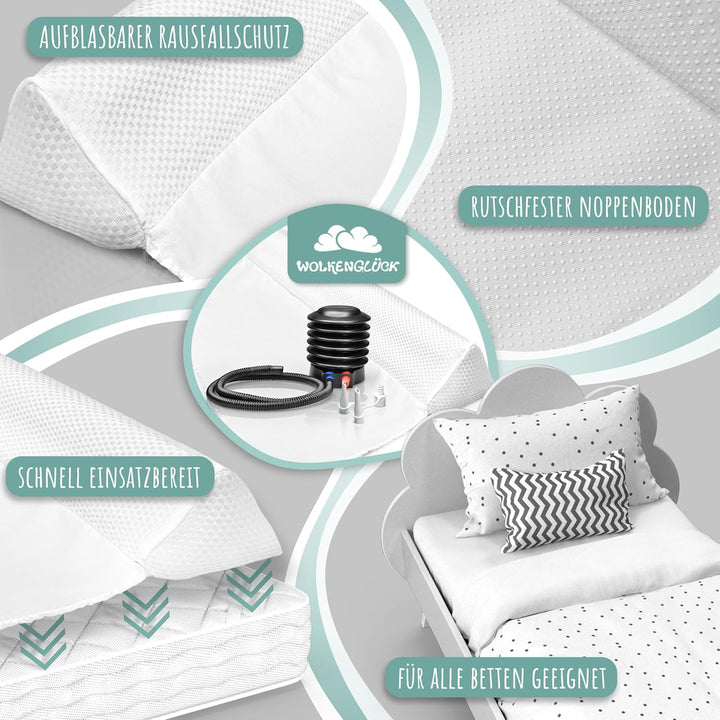 WOLKENGLÜCK® Aufblasbarer Rausfallschutz Bett [150 cm] - Bettkantenschutz für Babys & Kinder - geeig