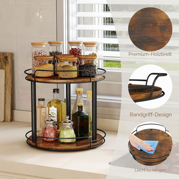 LAMU Lazy Susan Drehteller-Organizer aus Holz für Schrank, 2 Etagen, Lazy Susan Gewürzregal für Küch