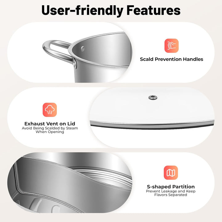 32cm Fonduetopf aus Edelstahl 304 Topf Chinesischer Fonduetopf mit Glasdeckel mit 2 Löffeln Geeignet