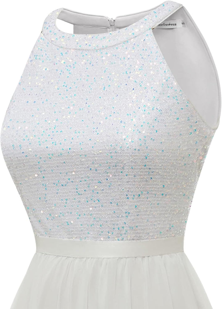 Bbonlinedress Paillettenkleid Damen elegant Neckholder festliches Glitzer Kleid jugendweihes Cocktai