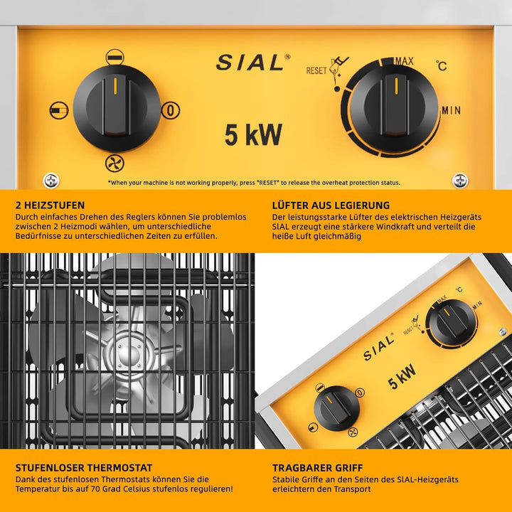 SIAL 5kw Industrielle Lüfterheizung,Effiziente Schrägheizung,Geeignet Für Werkstatt,Garage Oder Büro