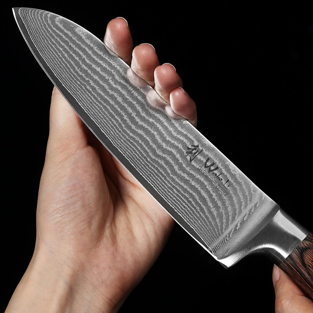 Wakoli EDIB 5er Damastmesser-Set mit magnetischem Messerblock, Klingenlängen von 8,5cm bis 20cm aus