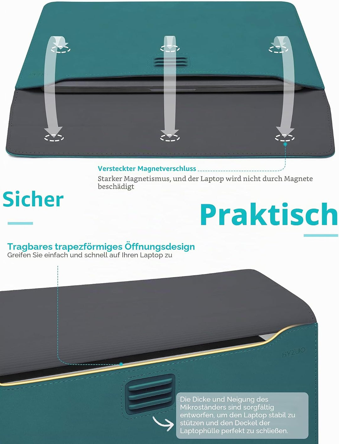 HYZUO 13 Zoll Laptop Hülle Tasche mit Einstellbarer Ständer für MacBook Air 13 M5 A3449 M4 M3 M2 M1