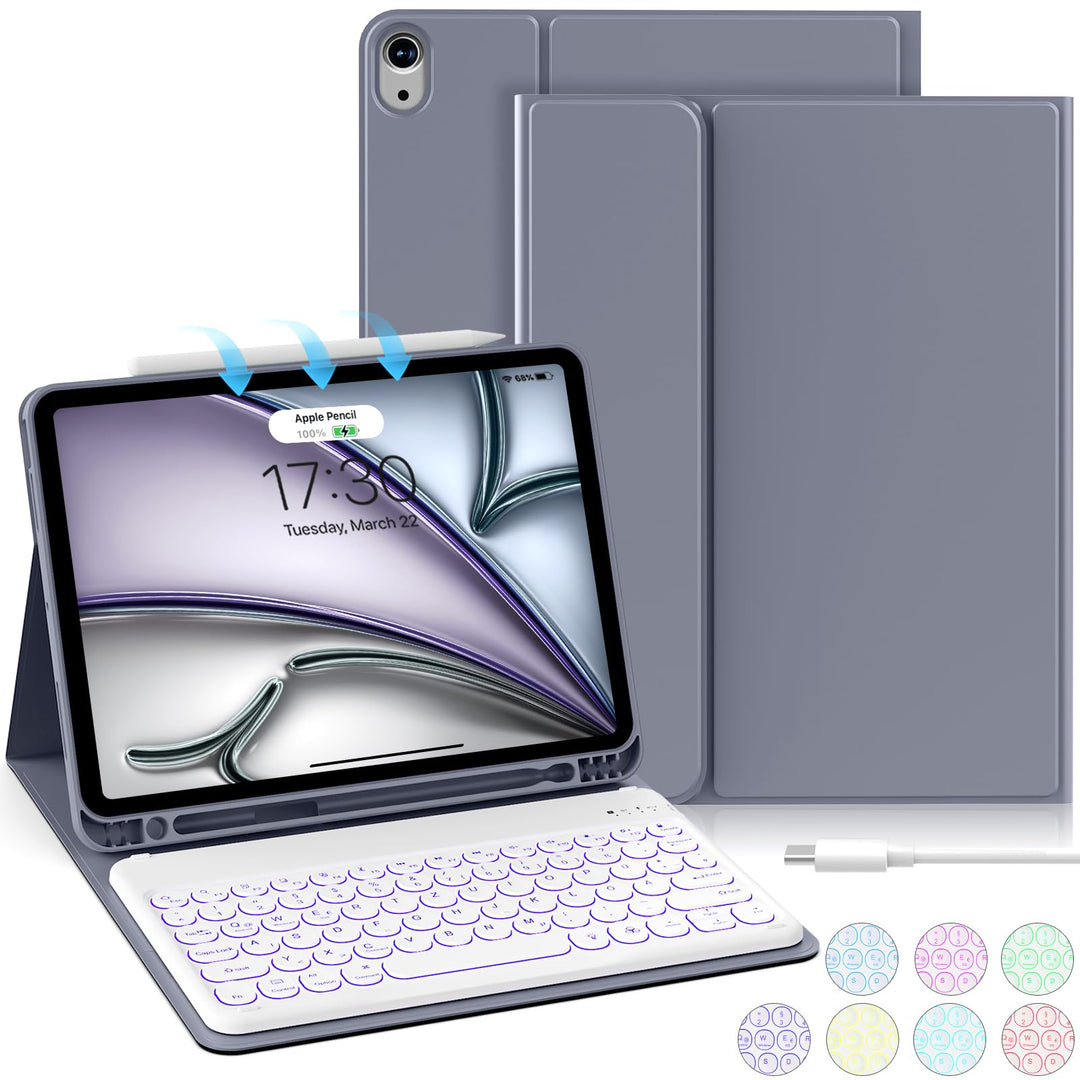 aoub Hülle mit Tastatur für iPad Air 11 Zoll 2025 M3/2024 M2, Kompatibel mit iPad Air 7./6./ 5./ 4.