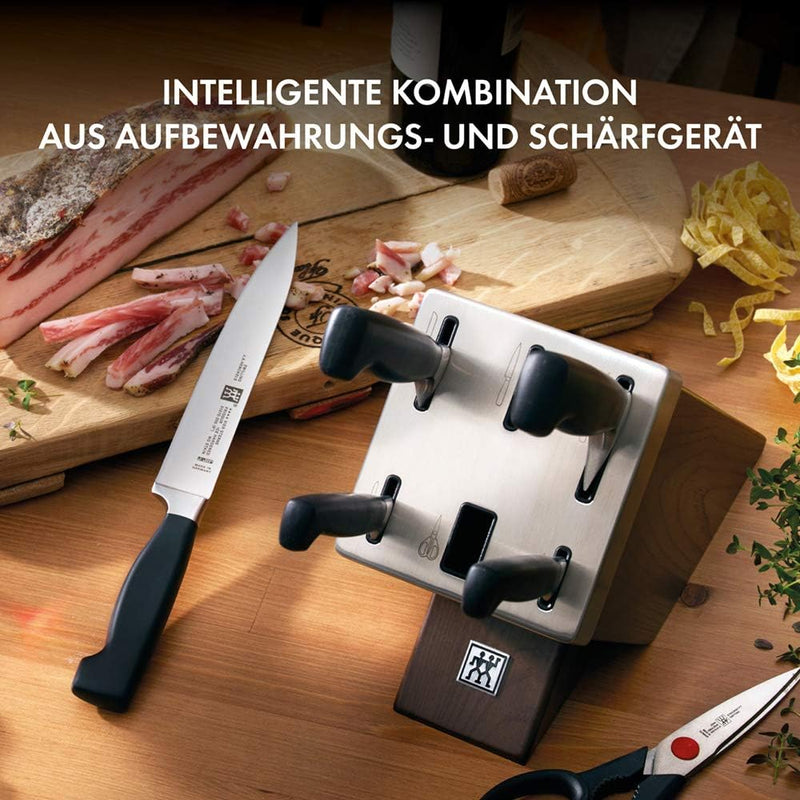 ZWILLING Selbstschärfender Messerblock, 7 teilig, grau, Vier Sterne & 1002672 Messer-Set, 6-tlg., Kü