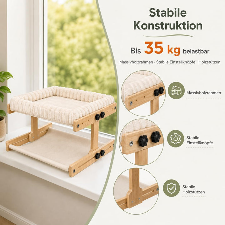 Katzenliege Doppelstock Hängematte Heizkörper belastbar bis 35 kg | Fensterbank Katzenliege für Bett