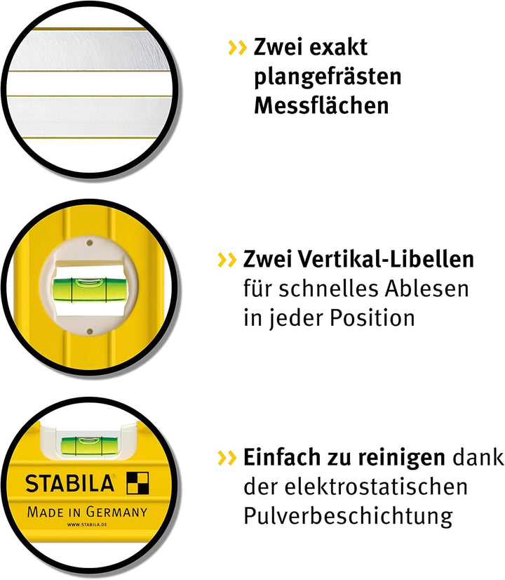 STABILA Wasserwaage Type 196-2 LED, 122 cm, extrasteifes Alu-Profil, 1 LED-Horizontal-/1 LED-Vertika