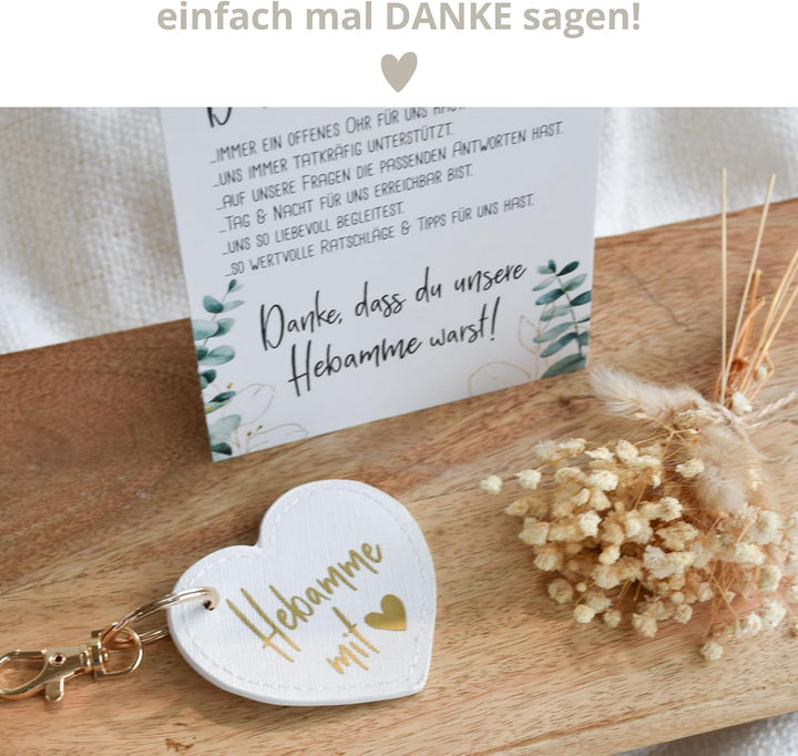 kleines Geschenkset "Hebamme mit Herz" | Schlüsselanhänger im Lederlook und Karte | kleines Abschied