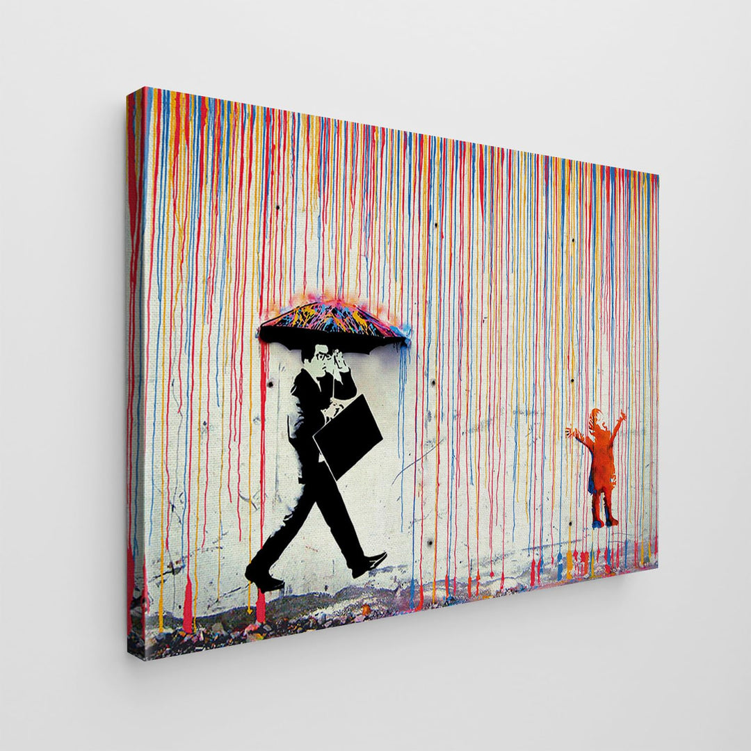 Giallobus - Gemälde - Banksy - - Standardleinwand - 140x100-01 - Regen der Farben - Bereit zum Aufhä