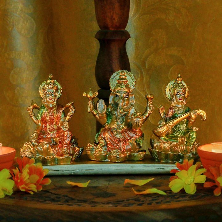 Hinduismus Lakshmi Ganesha Saraswati Statue – Hinduistische Laxmi Lord Ganesh Idol Figur Home Temple