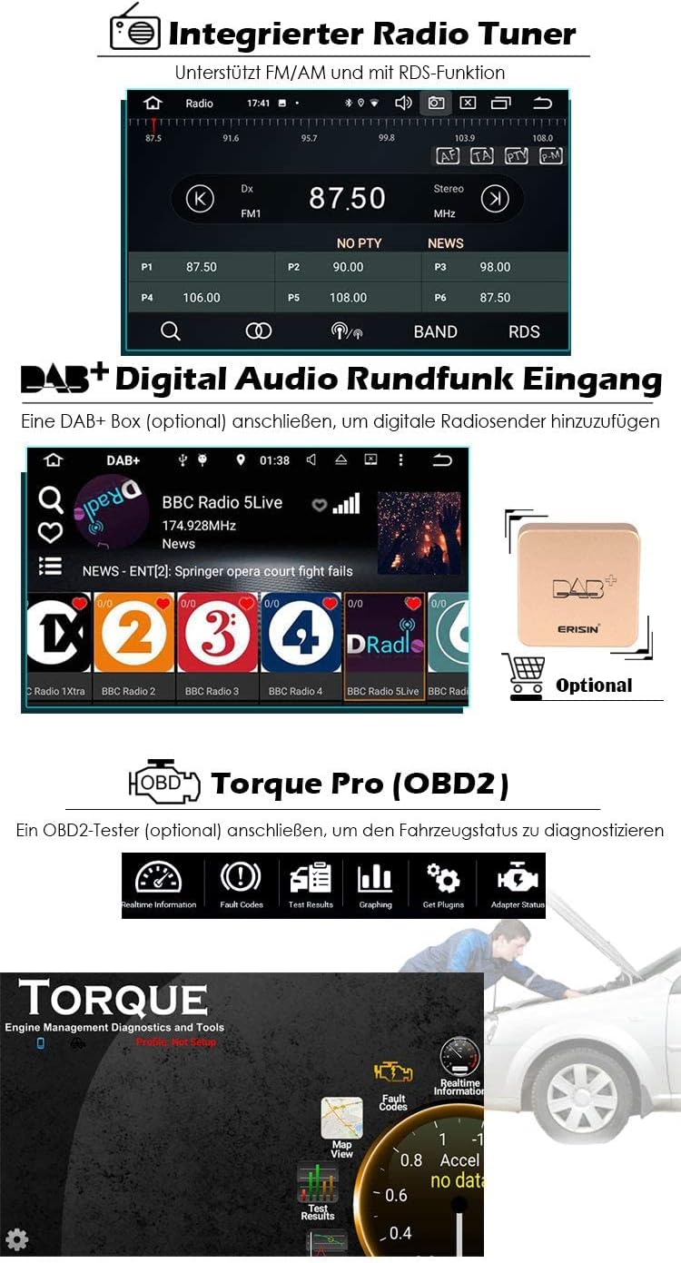 Erisin 9 Zoll 8-Kern 4GB RAM+64GB ROM Android 11 Autoradio Bluetooth GPS Navi für VW Polo Passat CC