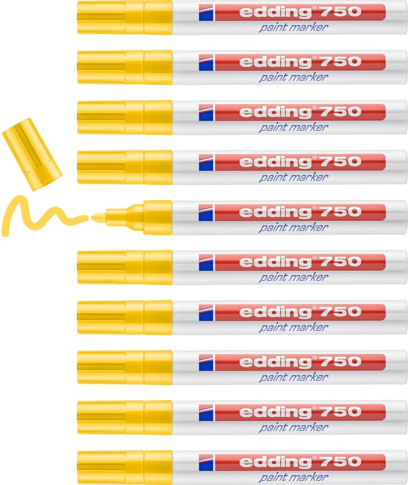 edding 750 Lackmarker - gelb - 10 Stifte - Rundspitze 2-4 mm - Lackstift zur Markierung und Beschrif