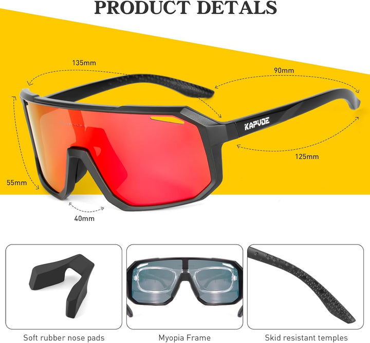 KAPVOE Fahrradbrille Polarisiert Herren Damen Sonnenbrille UV400 Schutz TR90 Rahmen Sportbrille Radf