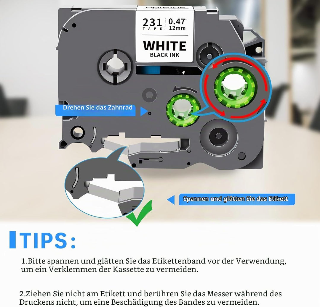UniPlus 6x Kompatibel Tze 12mm 0,47 Etikettenband als Ersatz für Brother TZe-231 TZe-131 TZe-431 TZe