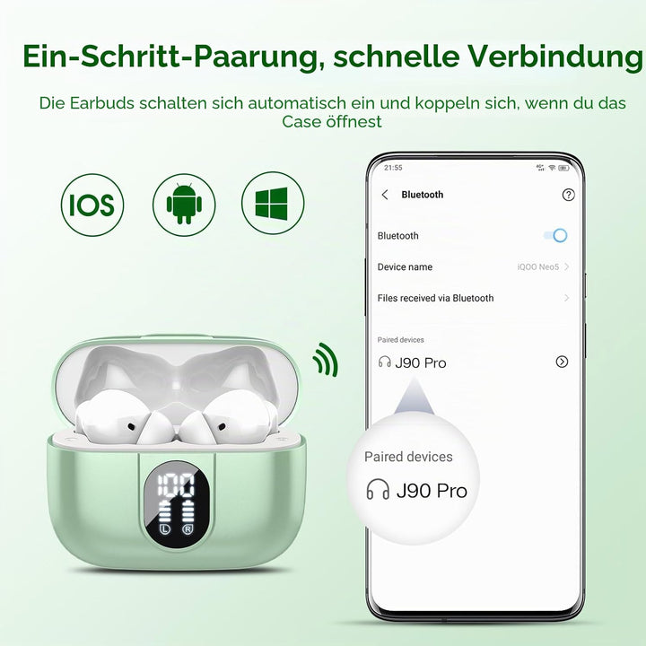 Csasan Bluetooth Kopfhörer, Kabellos Bluetooth 5.3 Deep Bass mit 4 ENC Mic, 40Std Spielzeit Touch Co