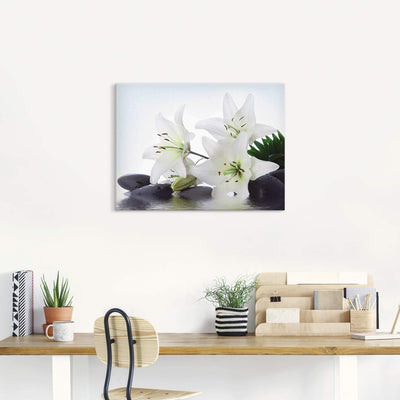 ARTland Leinwandbilder Wandbild Bild auf Leinwand 80x60 cm Madonna-Lilien und Spasteine im Wasser in