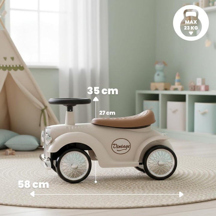 Rutschauto ab 1 Jahr Retro Classic, Rutschauto Indoor, Auto Kinder, Baby Auto, Gehhilfe mit Horn (El
