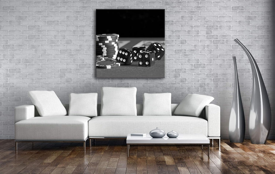 deyoli Glücksspiel Würfel und Poker Chips Format: 70x70 Effekt: Schwarz&Weiss als Leinwandbild, Moti