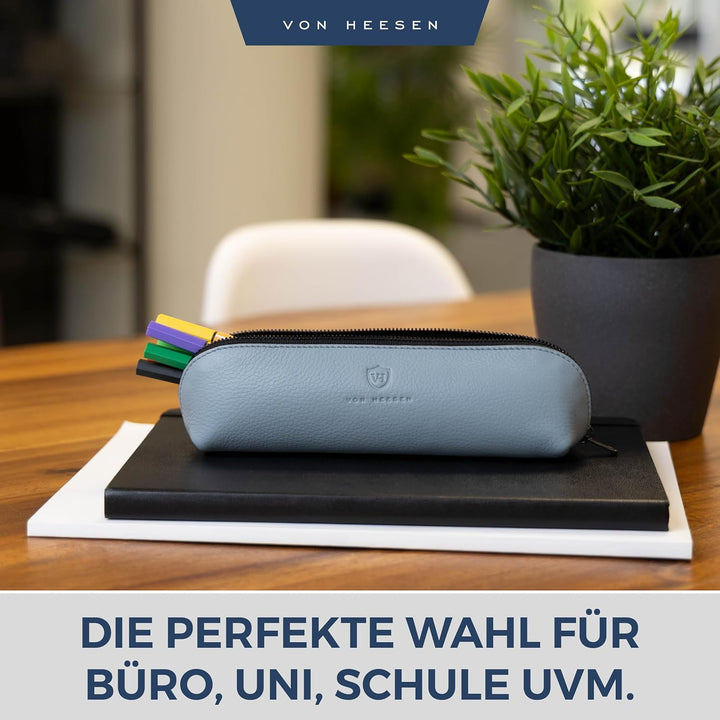 VON HEESEN® Echtleder Federmäppchen Leder Federmappe Etui für Stifte Mäppchen Schule Federtasche Uni