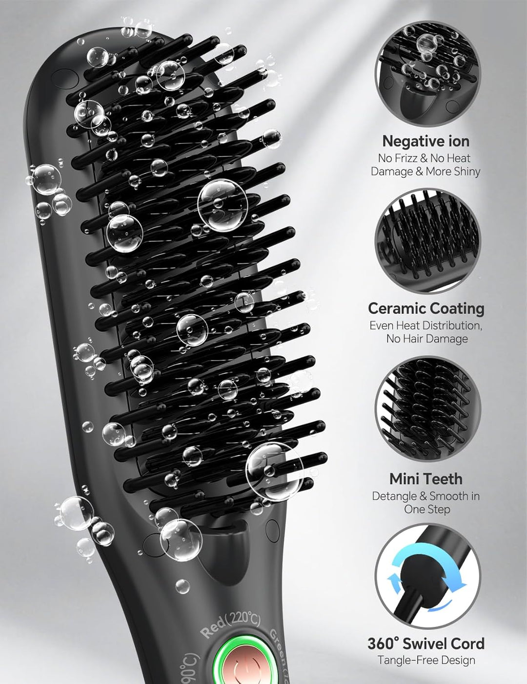 LANDOT Mini Glättbürste Haarglätter Bürste: Kleines Glätteisen & Haarbürste für Kurze Mittleres Haar