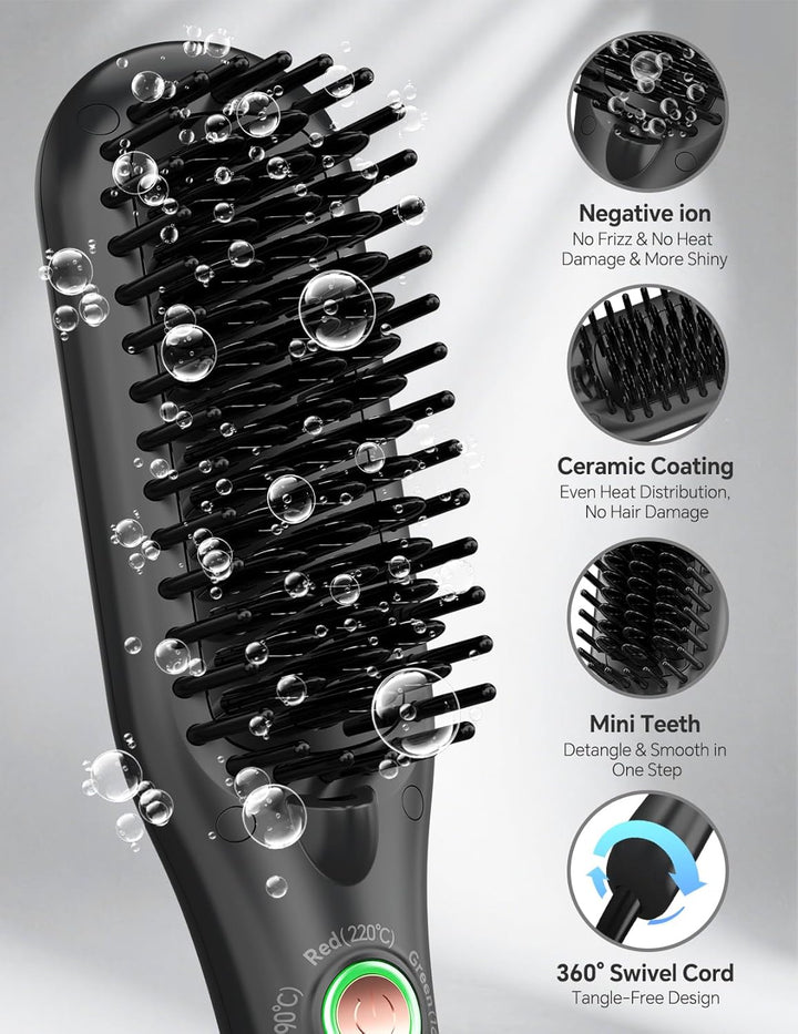 LANDOT Mini Glättbürste Haarglätter Bürste: Kleines Glätteisen & Haarbürste für Kurze Mittleres Haar