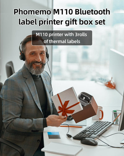 Phomemo M110 Etikettendrucker Selbstklebend mit 3 Etikettenrollen - Etikettiergerät Bluetooth Thermo