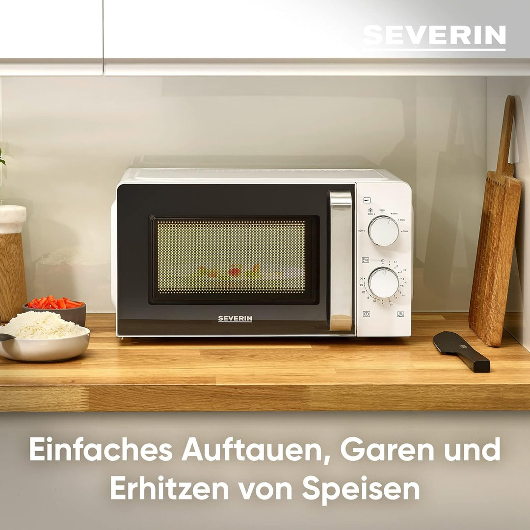 SEVERIN Mikrowelle Solo, Mikrowellengerät zum Auftauen und Erhitzen, Mikrowelle mit Drehteller für g