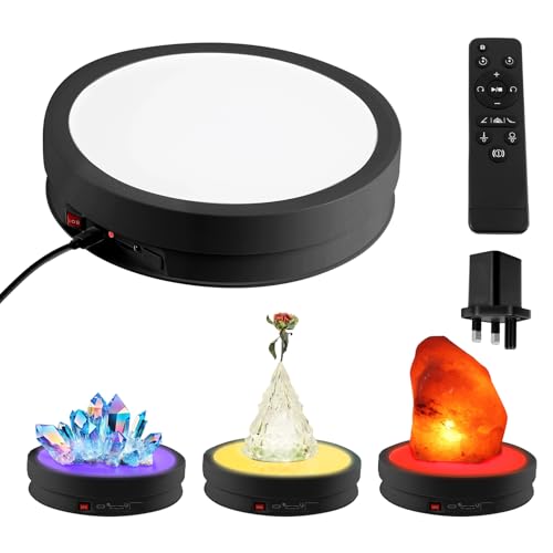 Elektrischer Drehbarer Drehteller 360°, 22 cm motorisierter drehbarer Ständer mit 6-Farbiger LED-Bel