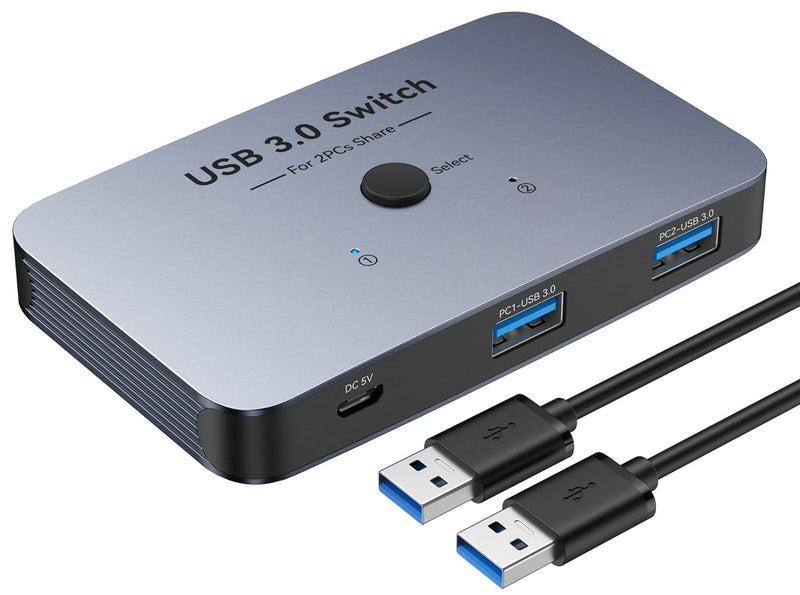 USB 3.0 Switch, ABLEWE Aluminium KVM-Switch für 2 Computer, teilt 4 USB-Geräte wie PC-Drucker, Scann