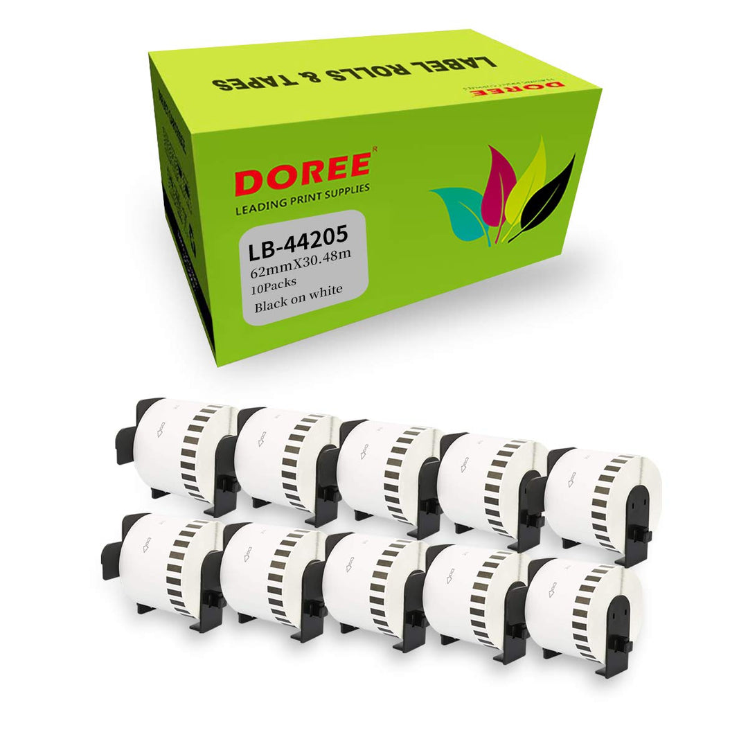 Doree 10 Rollen DK44205 62mm x 30,48m Endlosetiketten Brother QL kompatibel | 62 mm x 30,48m Ablösba