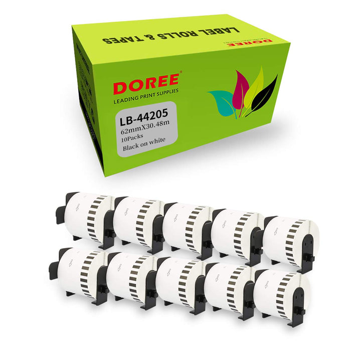 Doree 10 Rollen DK44205 62mm x 30,48m Endlosetiketten Brother QL kompatibel | 62 mm x 30,48m Ablösba