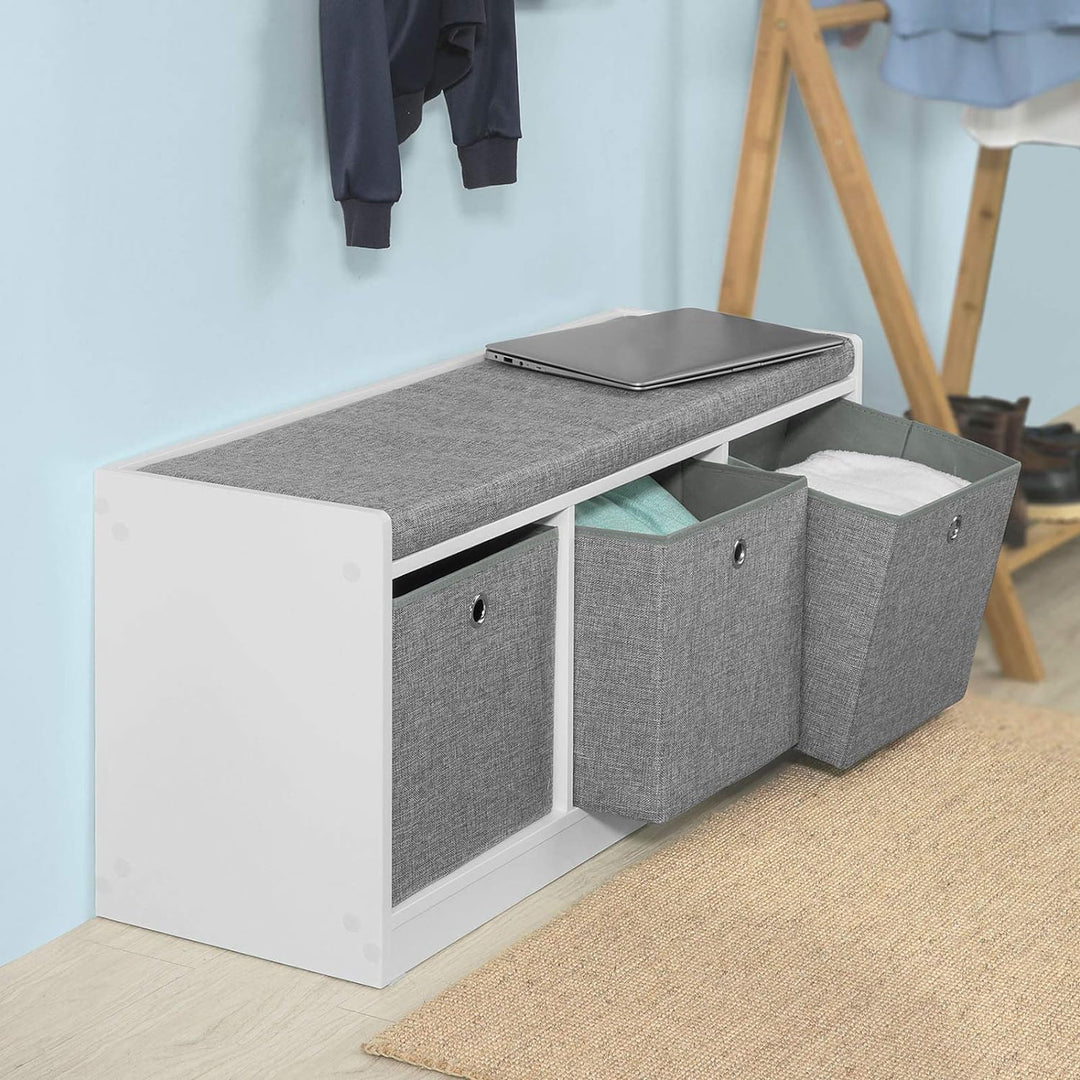 SoBuy Wandgarderobe-Set Flurset Flurmöbel Schuhbank mit Sitzfläche Flurgarderobe FSR65-DG+FRG282-W