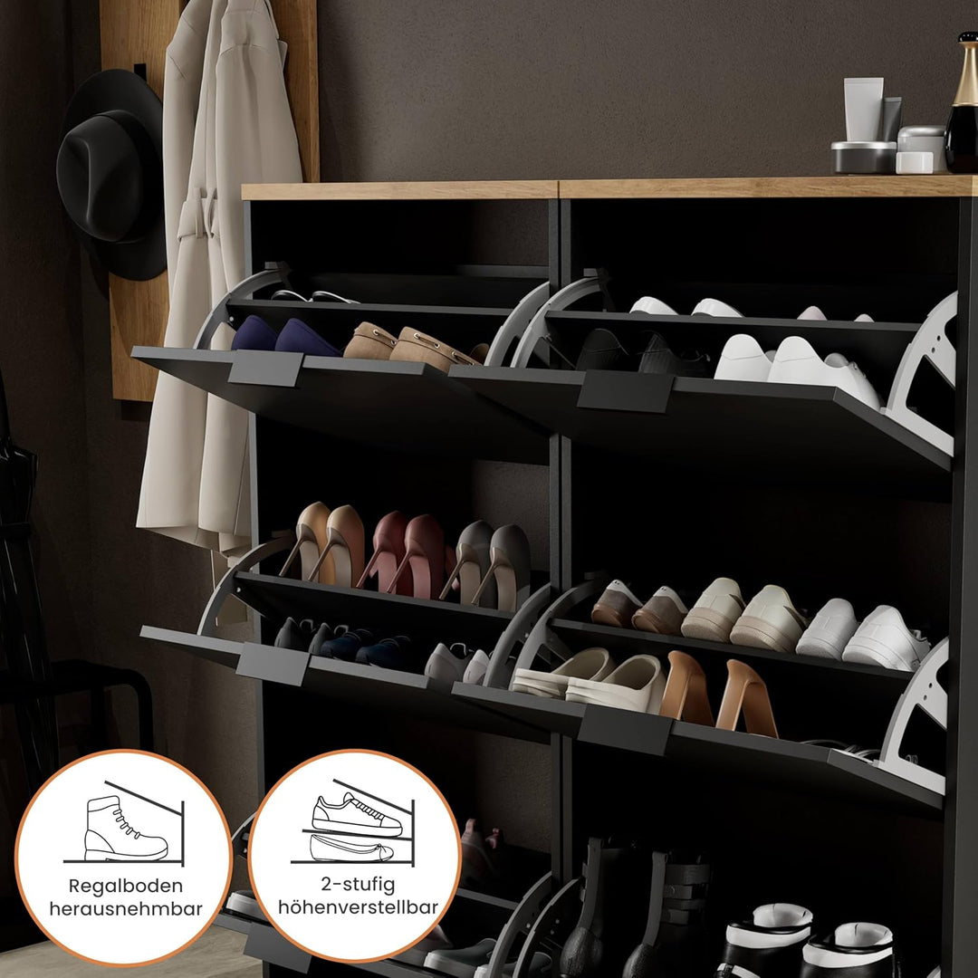 Planetmöbel 2 x Schuhschrank schmal inkl. runder Spiegel mit Beleuchtung 80 cm (3 Lichtstufen) Schuh